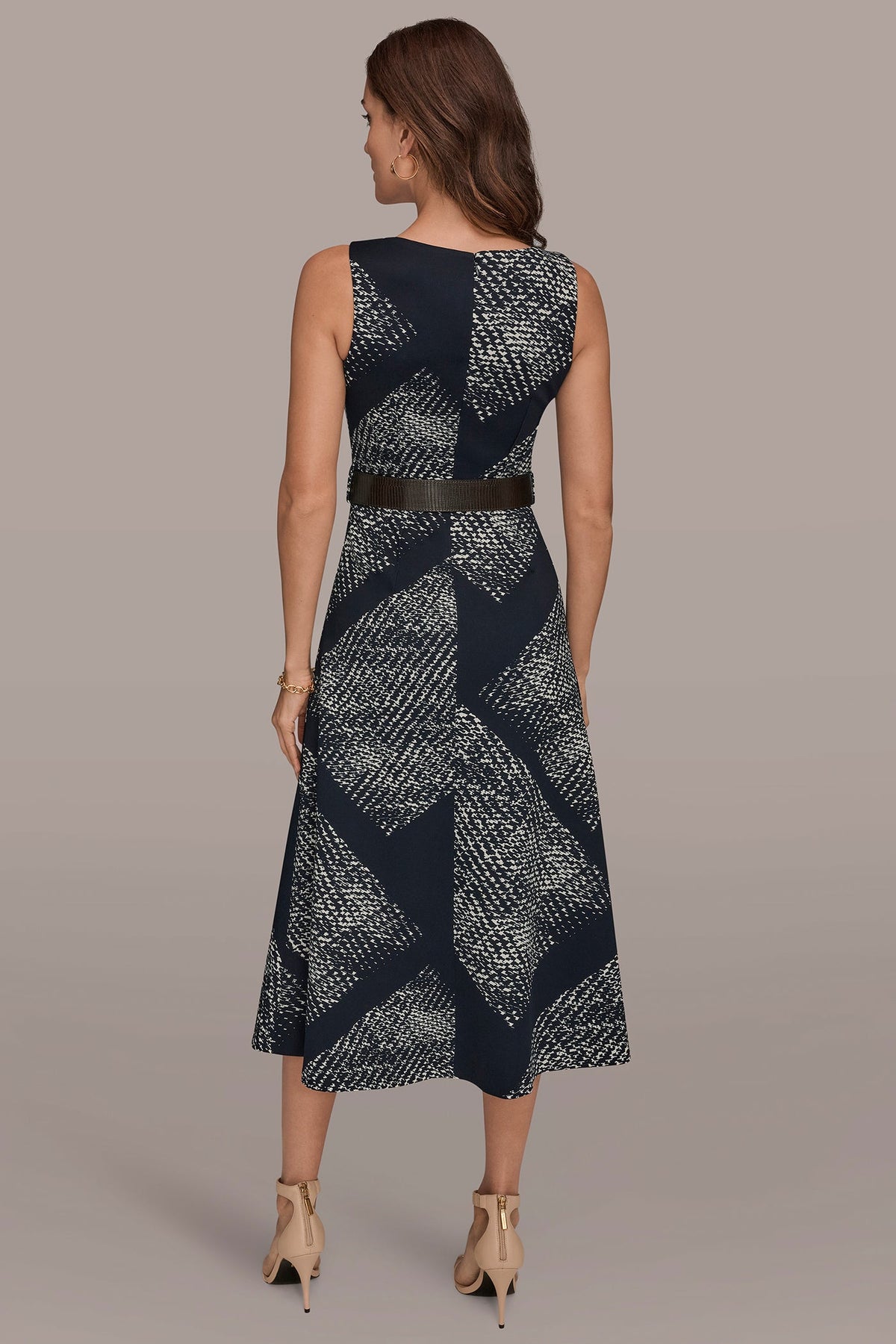 SLEEVELESS PRINTED A-LINE DRESS - Nightfall/Cream