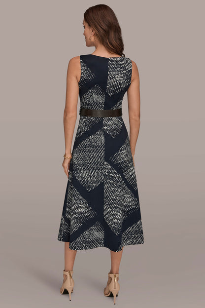 SLEEVELESS PRINTED A-LINE DRESS - Nightfall/Cream