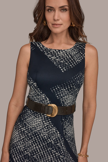 SLEEVELESS PRINTED A-LINE DRESS - Nightfall/Cream