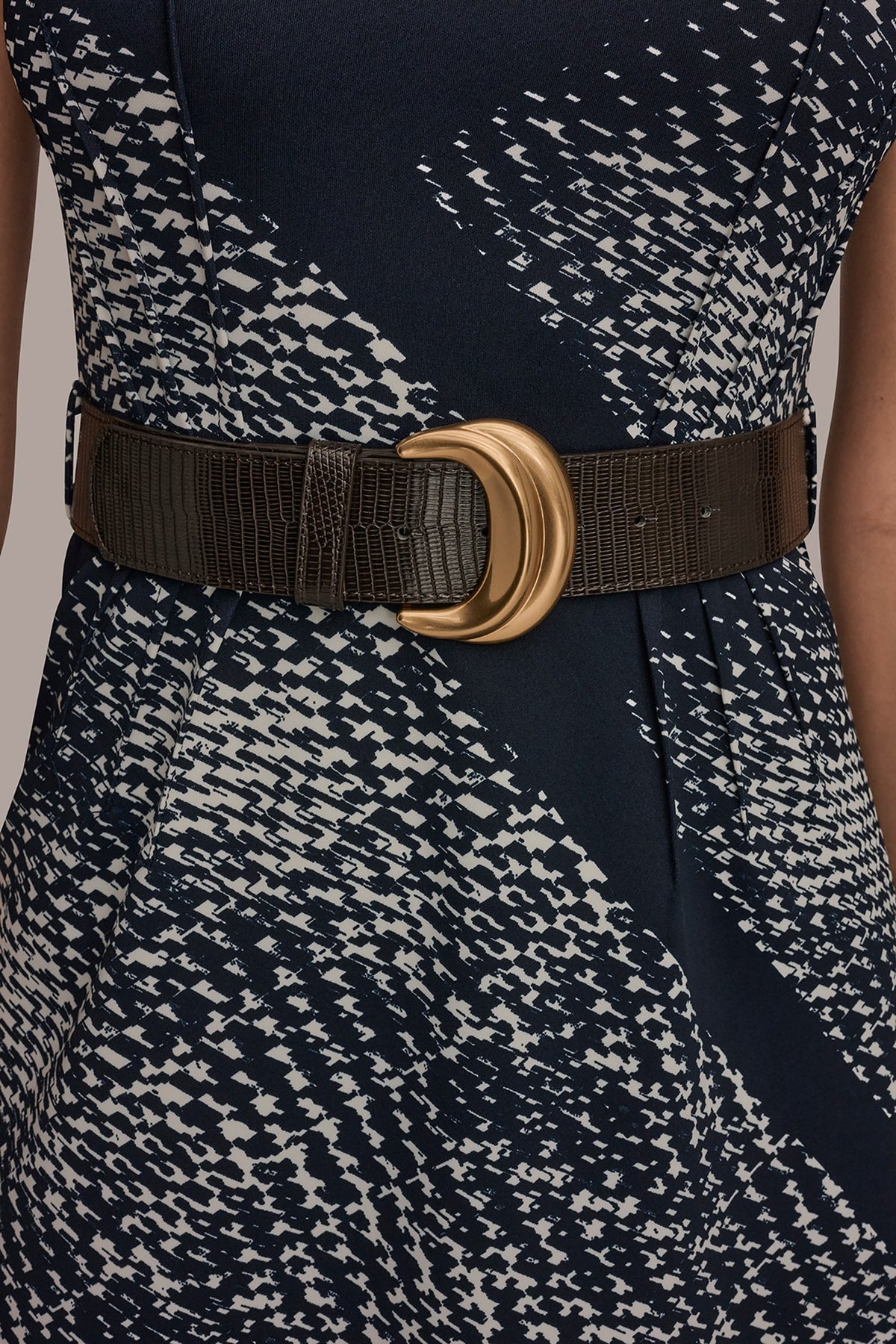 SLEEVELESS PRINTED A-LINE DRESS - Nightfall/Cream