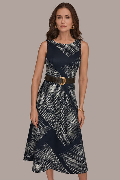 SLEEVELESS PRINTED A-LINE DRESS - Nightfall/Cream
