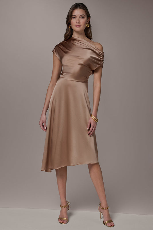 SILK-CHARMEUSE MIDI A-LINE DRESS - Umbria