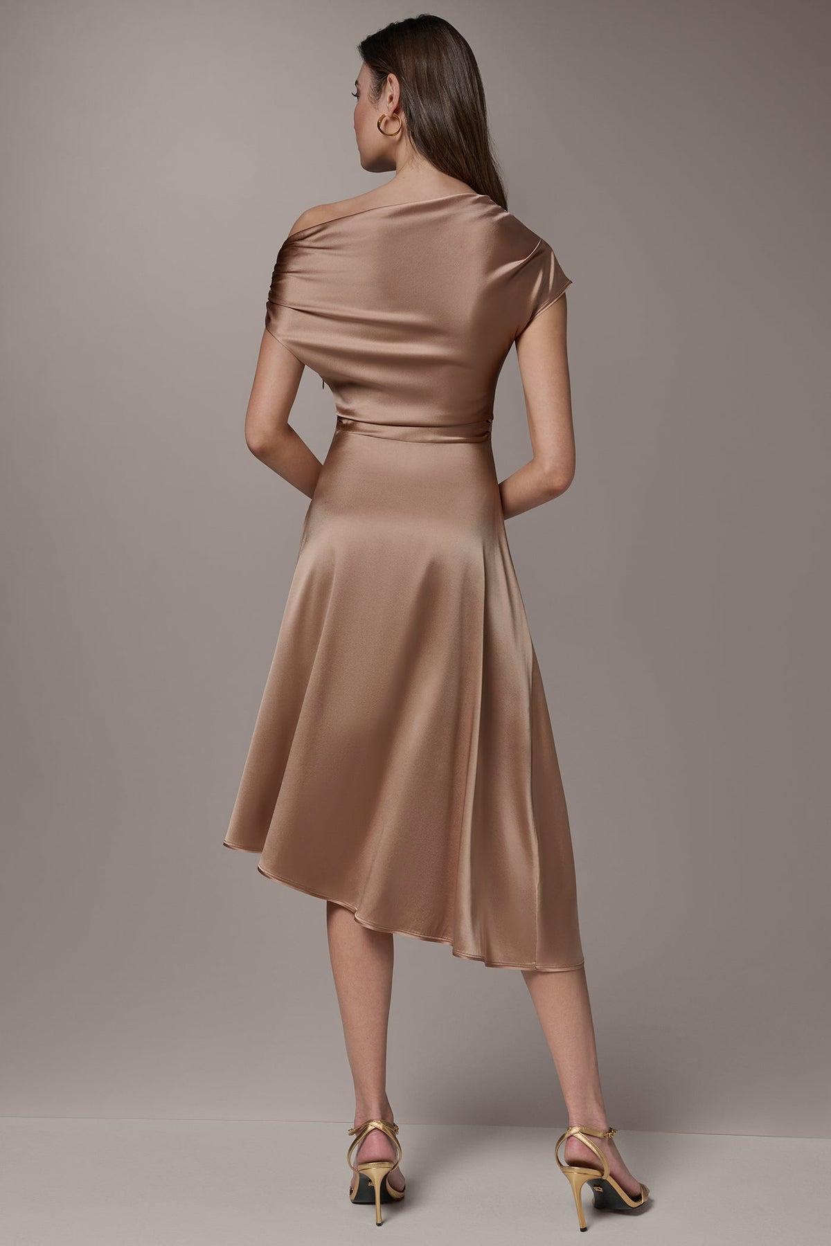 SILK-CHARMEUSE MIDI A-LINE DRESS - Umbria