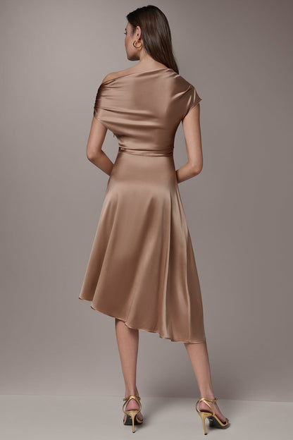 SILK-CHARMEUSE MIDI A-LINE DRESS - Umbria