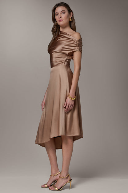 SILK-CHARMEUSE MIDI A-LINE DRESS - Umbria