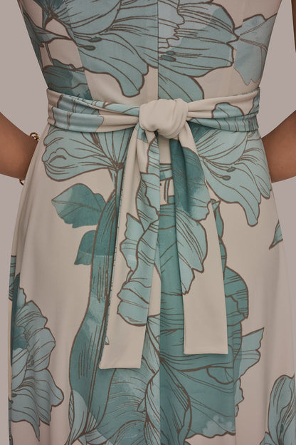 SLEEVELESS FLORAL GATHERED MIDI A-LINE DRESS - Vellum/Waterlily Multi