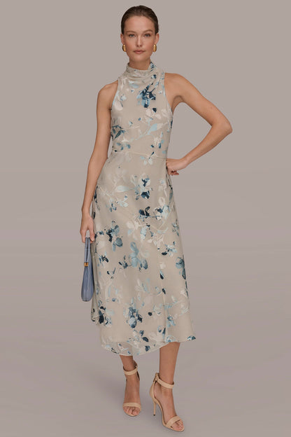 FLORAL BURNOUT MIDI A-LINE DRESS - Sea Mist Multi