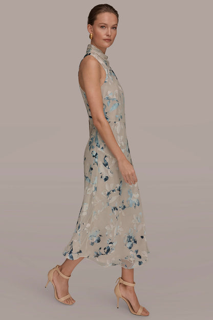 FLORAL BURNOUT MIDI A-LINE DRESS - Sea Mist Multi