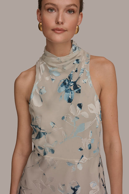 FLORAL BURNOUT MIDI A-LINE DRESS - Sea Mist Multi