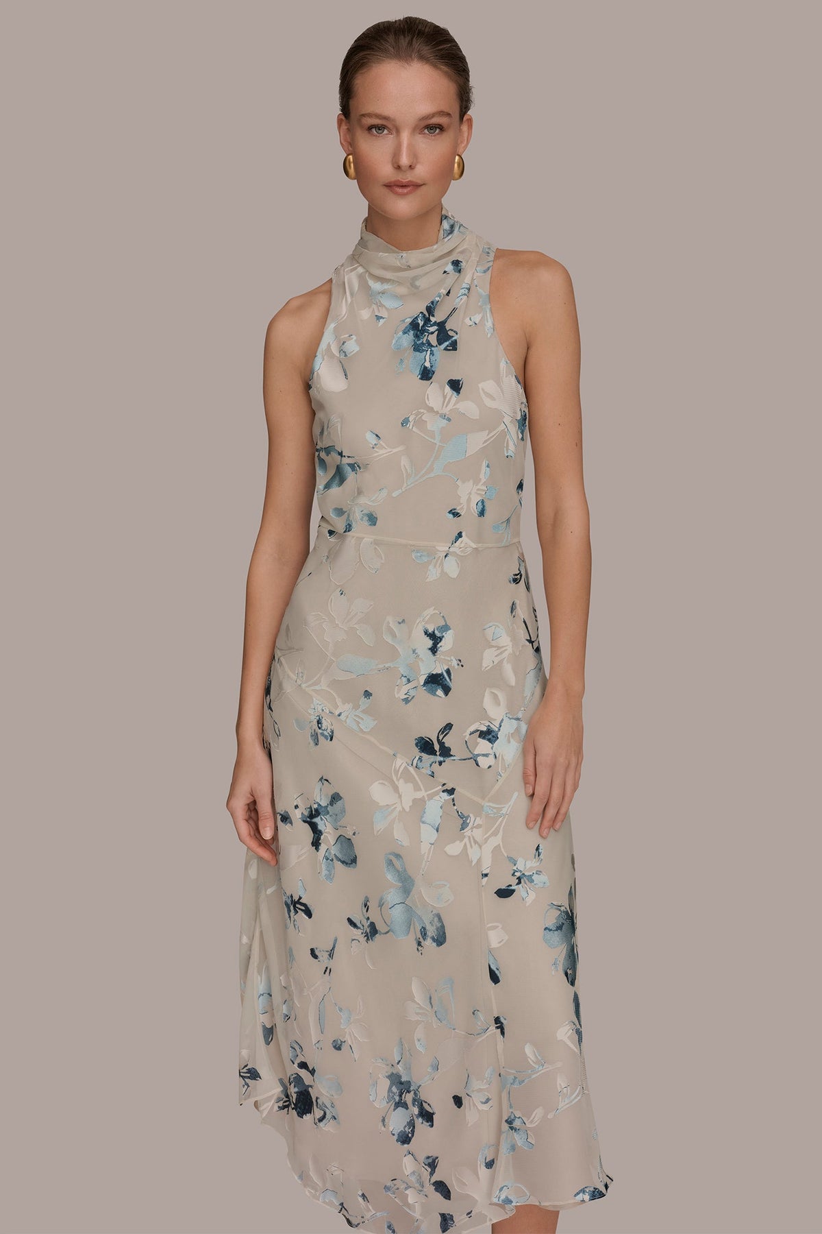 FLORAL BURNOUT MIDI A-LINE DRESS - Sea Mist Multi