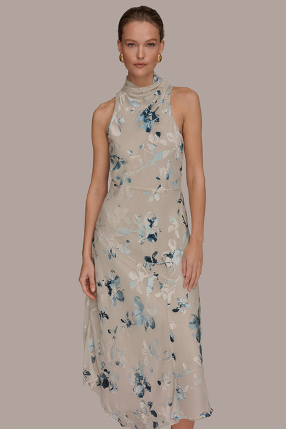 FLORAL BURNOUT MIDI A-LINE DRESS - Sea Mist Multi