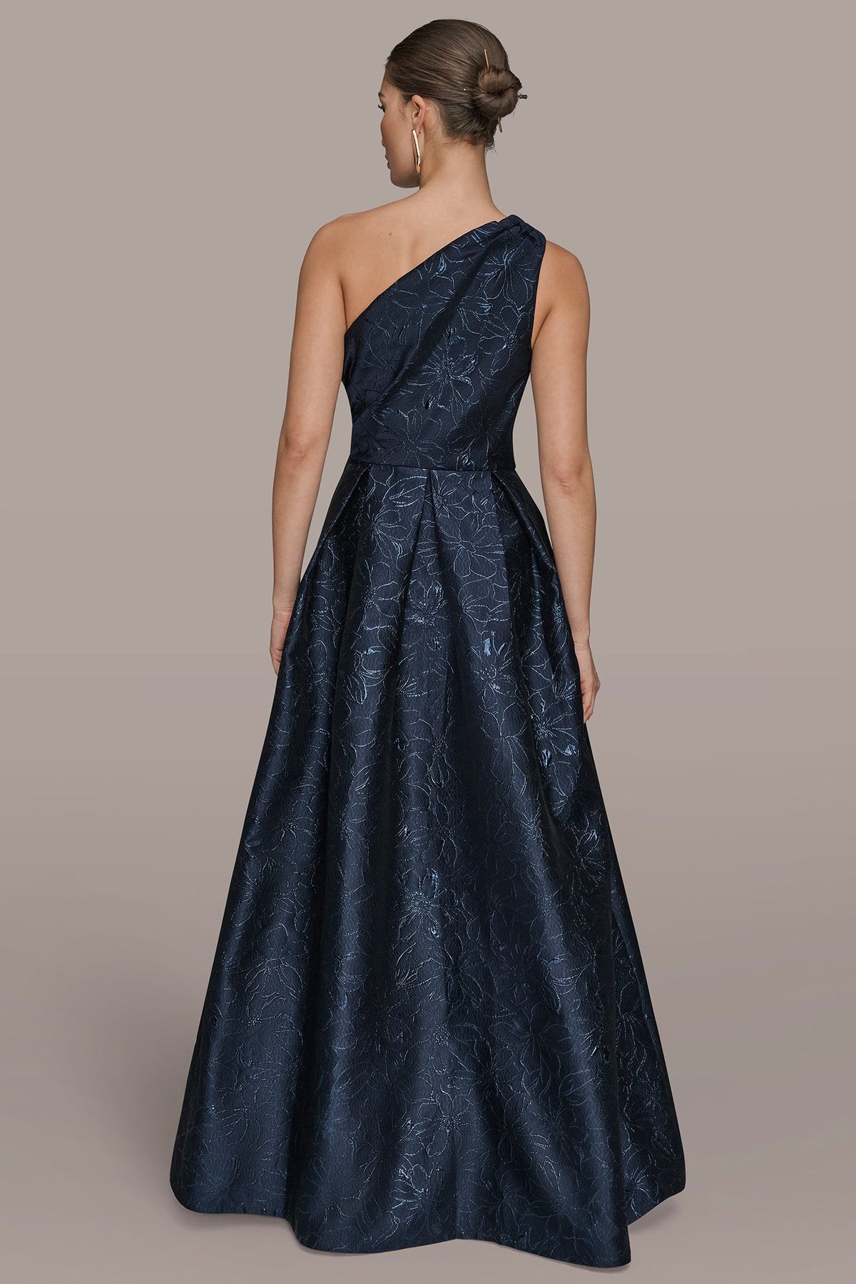 METALLIC FLORAL-JACQUARD ONE-SHOULDER BALL GOWN - NIGHTFALL