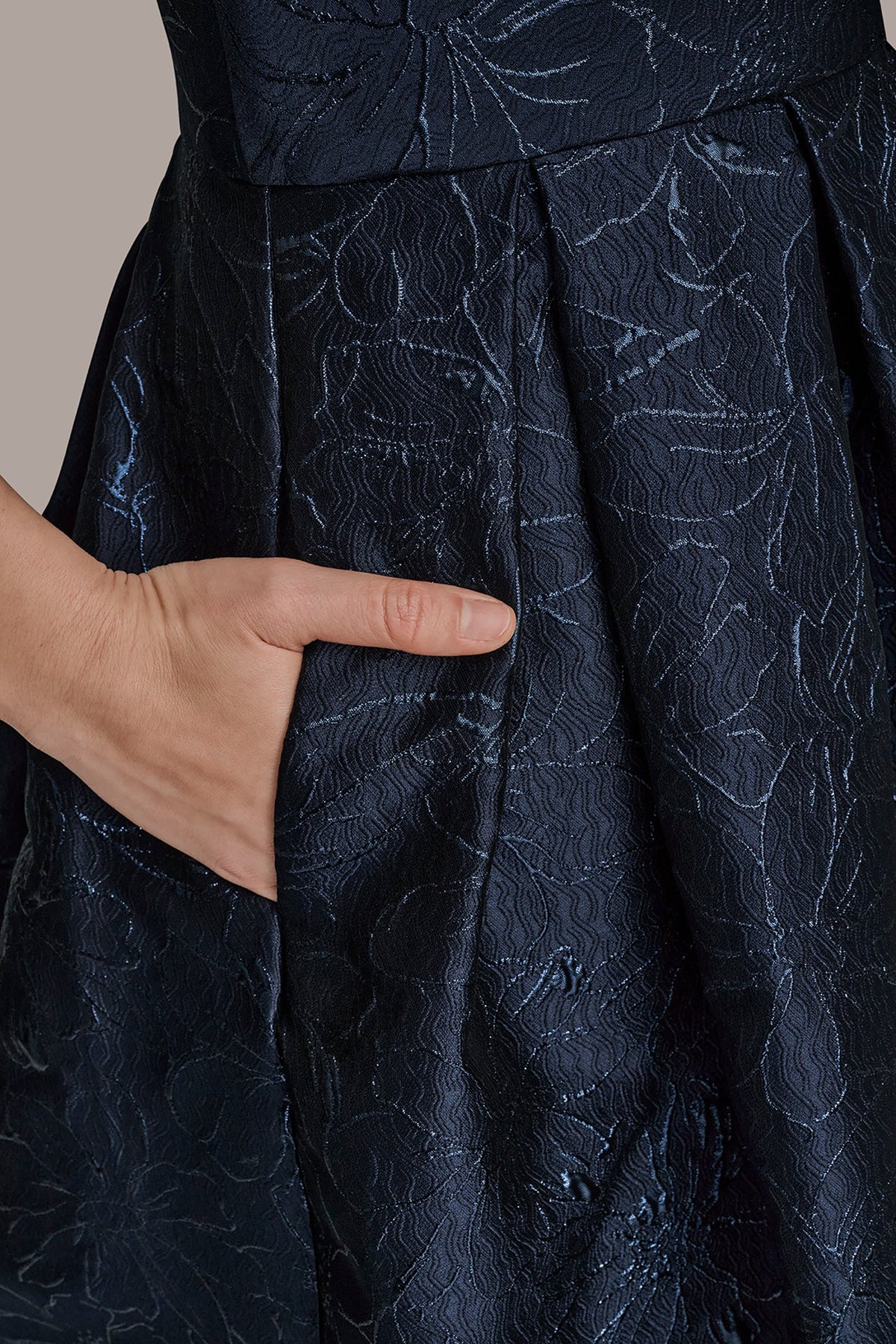 METALLIC FLORAL-JACQUARD ONE-SHOULDER BALL GOWN - NIGHTFALL