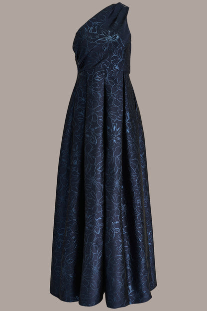 METALLIC FLORAL-JACQUARD ONE-SHOULDER BALL GOWN - NIGHTFALL