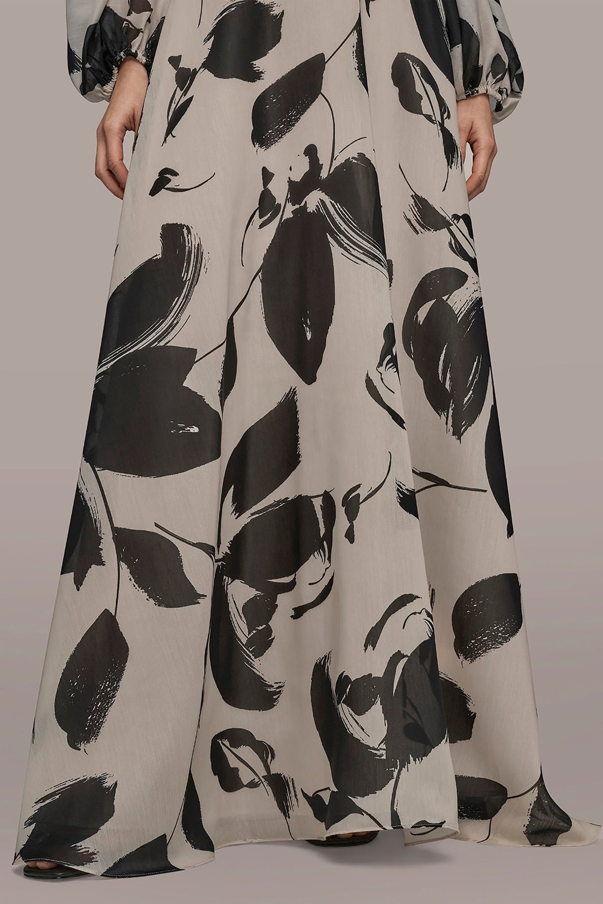 ORGANZA OFF-THE-SHOULDER FLORAL GOWN - BLACK/VELLUM