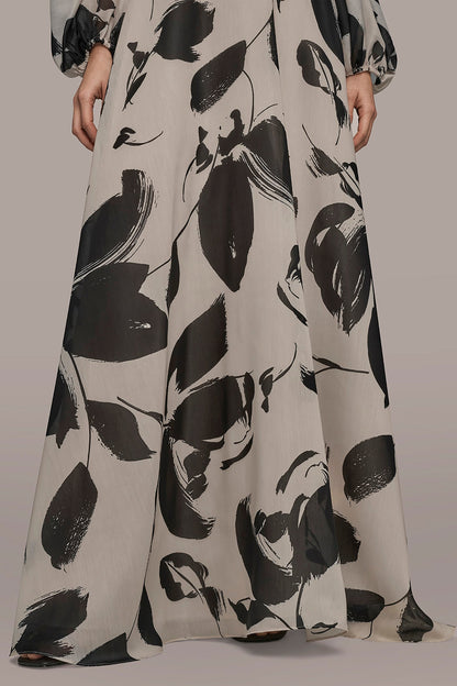 ORGANZA OFF-THE-SHOULDER FLORAL GOWN - BLACK/VELLUM