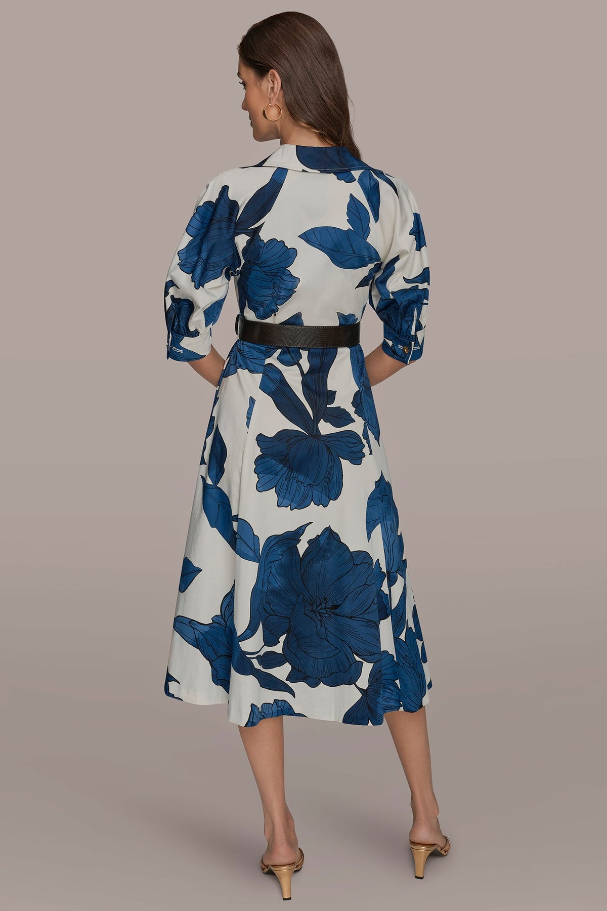 COTTON-SATEEN FLORAL MIDI SHIRT DRESS - Cream/Nightfall Multi
