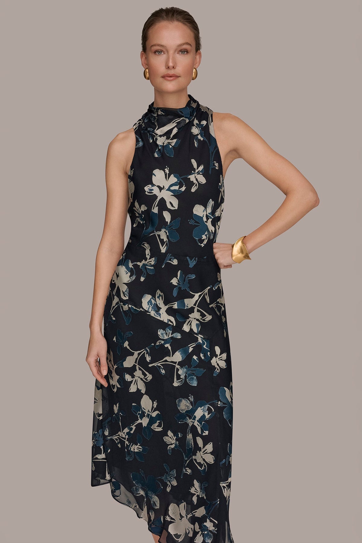 BURNOUT HIGH-NECK DRESS - Nightfall Multi