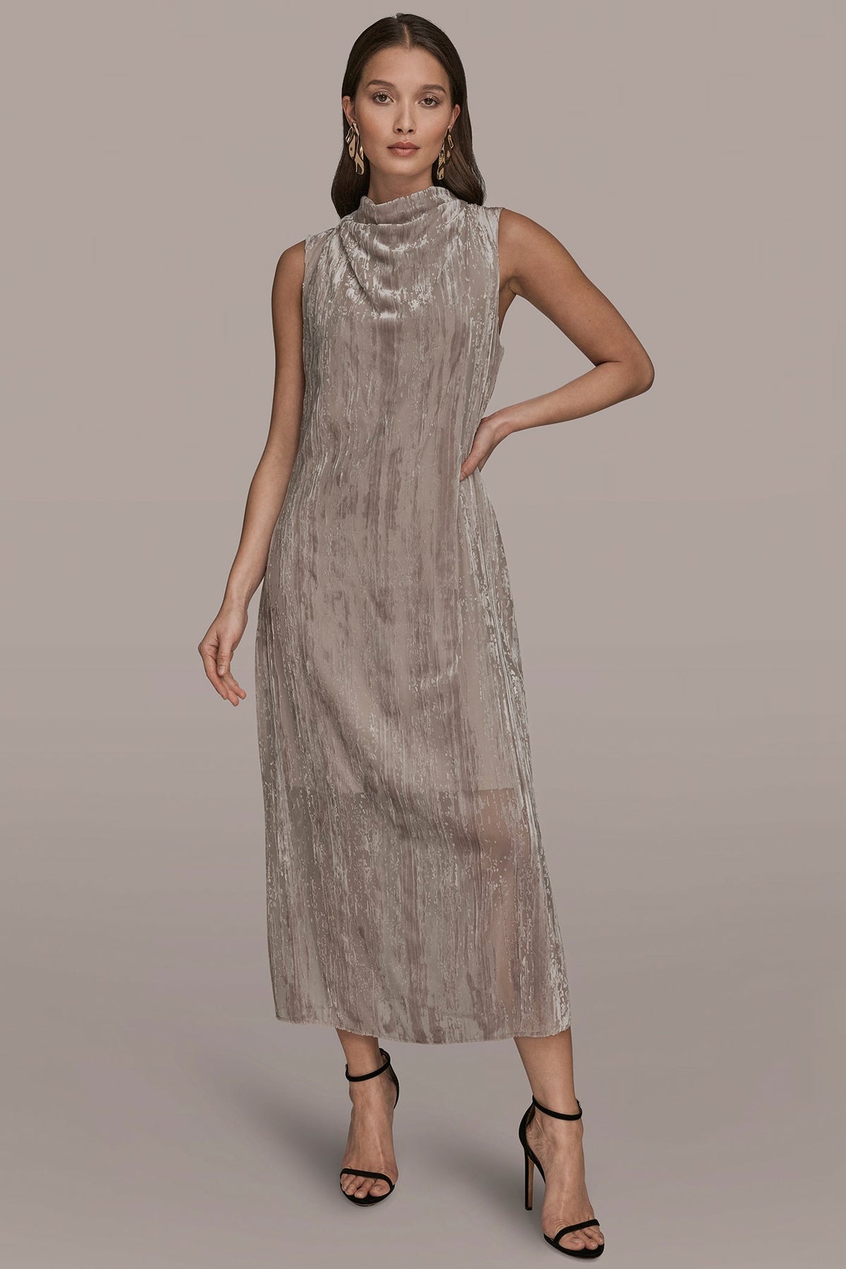 SLEEVELESS COWL-NECK BURNOUT MIDI DRESS - VAPOR