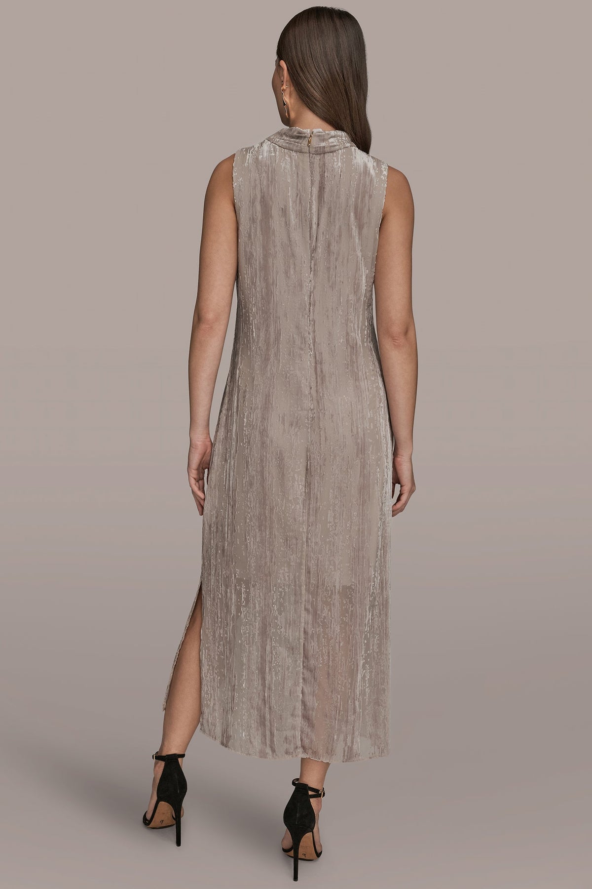 SLEEVELESS COWL-NECK BURNOUT MIDI DRESS - VAPOR