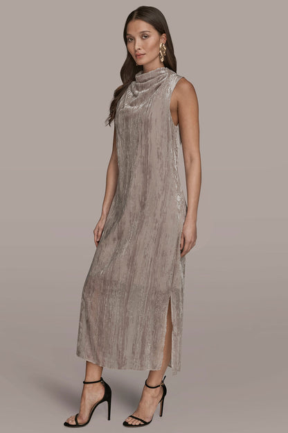 SLEEVELESS COWL-NECK BURNOUT MIDI DRESS - VAPOR