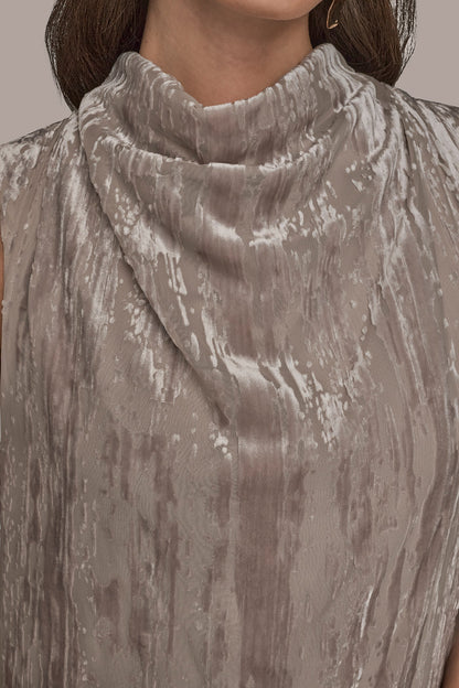 SLEEVELESS COWL-NECK BURNOUT MIDI DRESS - VAPOR