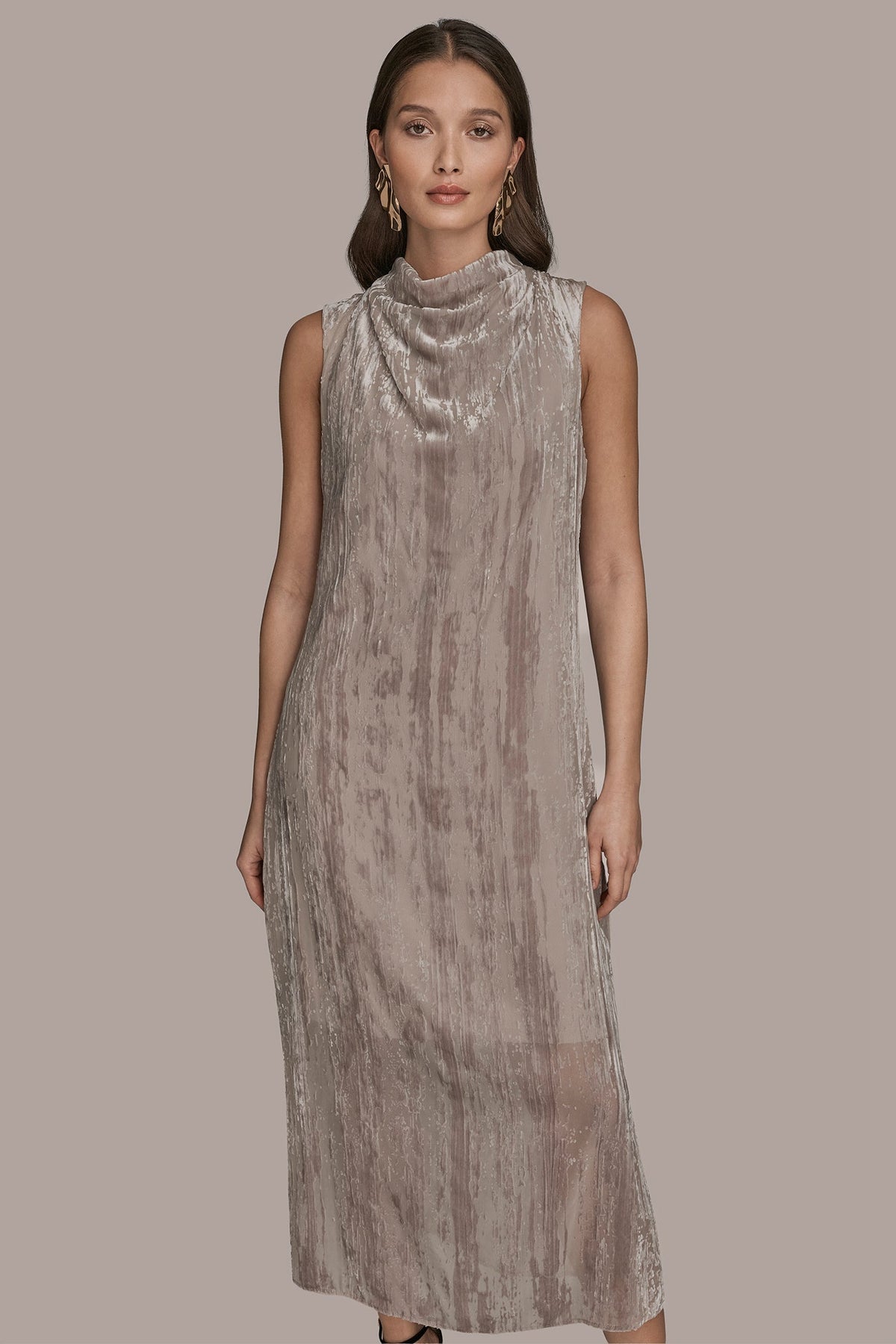 SLEEVELESS COWL-NECK BURNOUT MIDI DRESS - VAPOR