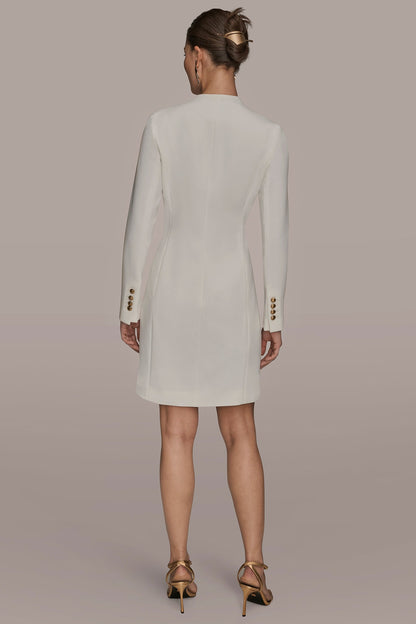 LONG SLEEVE MINI WRAP JACKET DRESS - CREAM