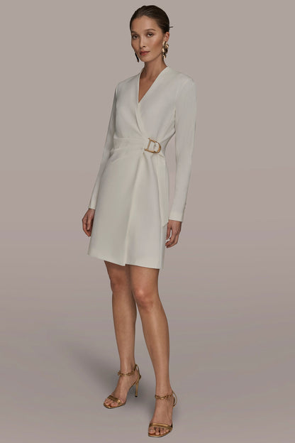 LONG SLEEVE MINI WRAP JACKET DRESS - CREAM