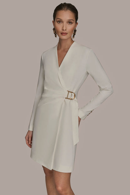 LONG SLEEVE MINI WRAP JACKET DRESS - CREAM