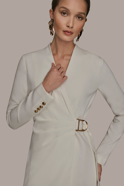 LONG SLEEVE MINI WRAP JACKET DRESS - CREAM