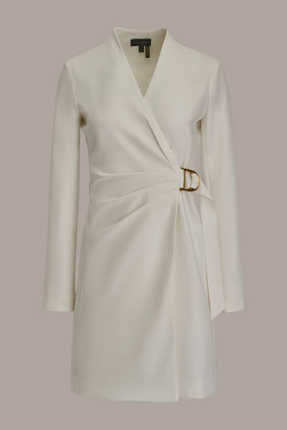 LONG SLEEVE MINI WRAP JACKET DRESS - CREAM