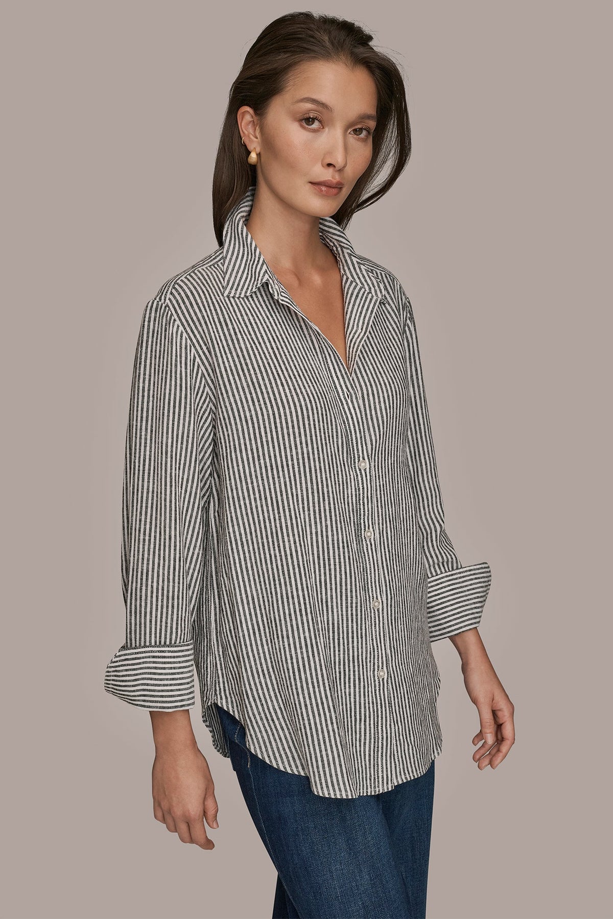 LINEN-BLEND STRIPED SHIRT - THIN WHITE/BLACK STRIPE