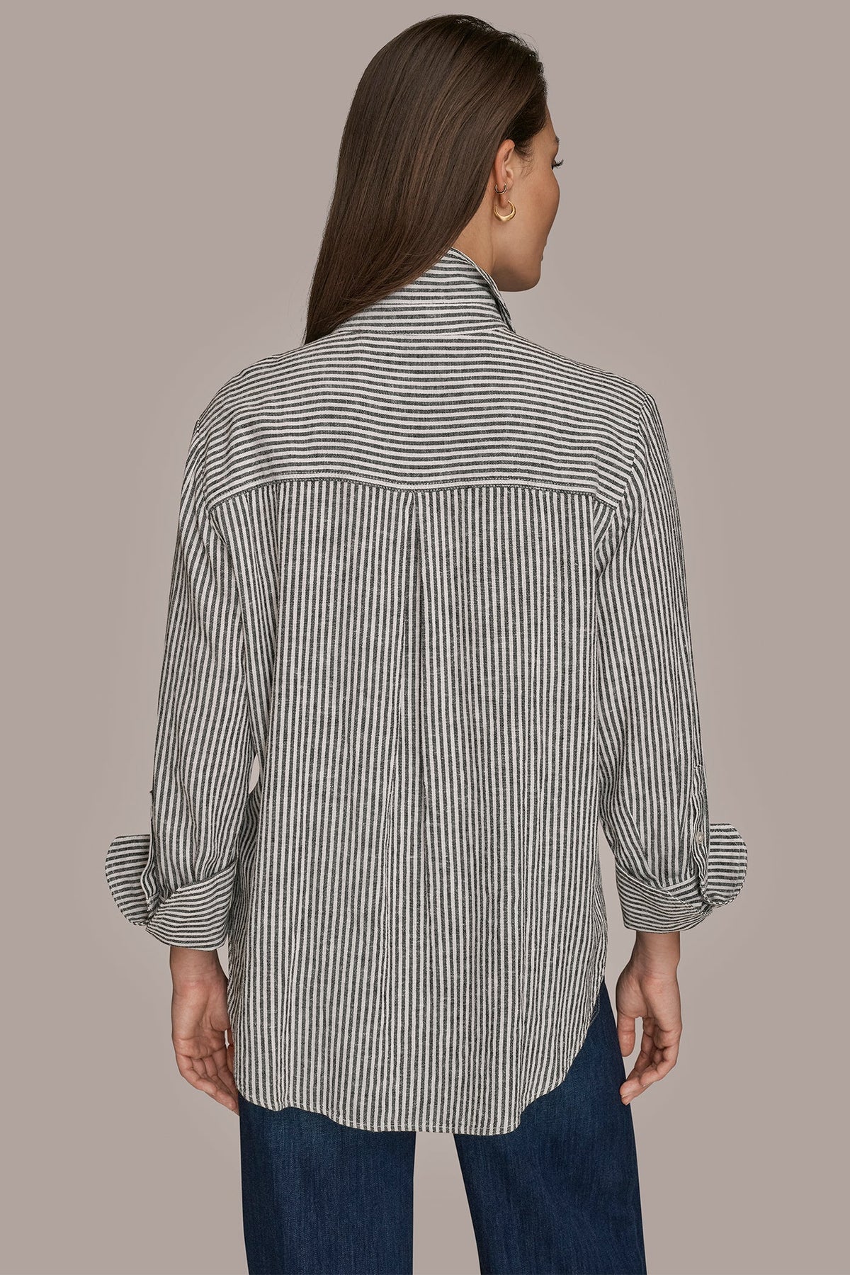 LINEN-BLEND STRIPED SHIRT - THIN WHITE/BLACK STRIPE