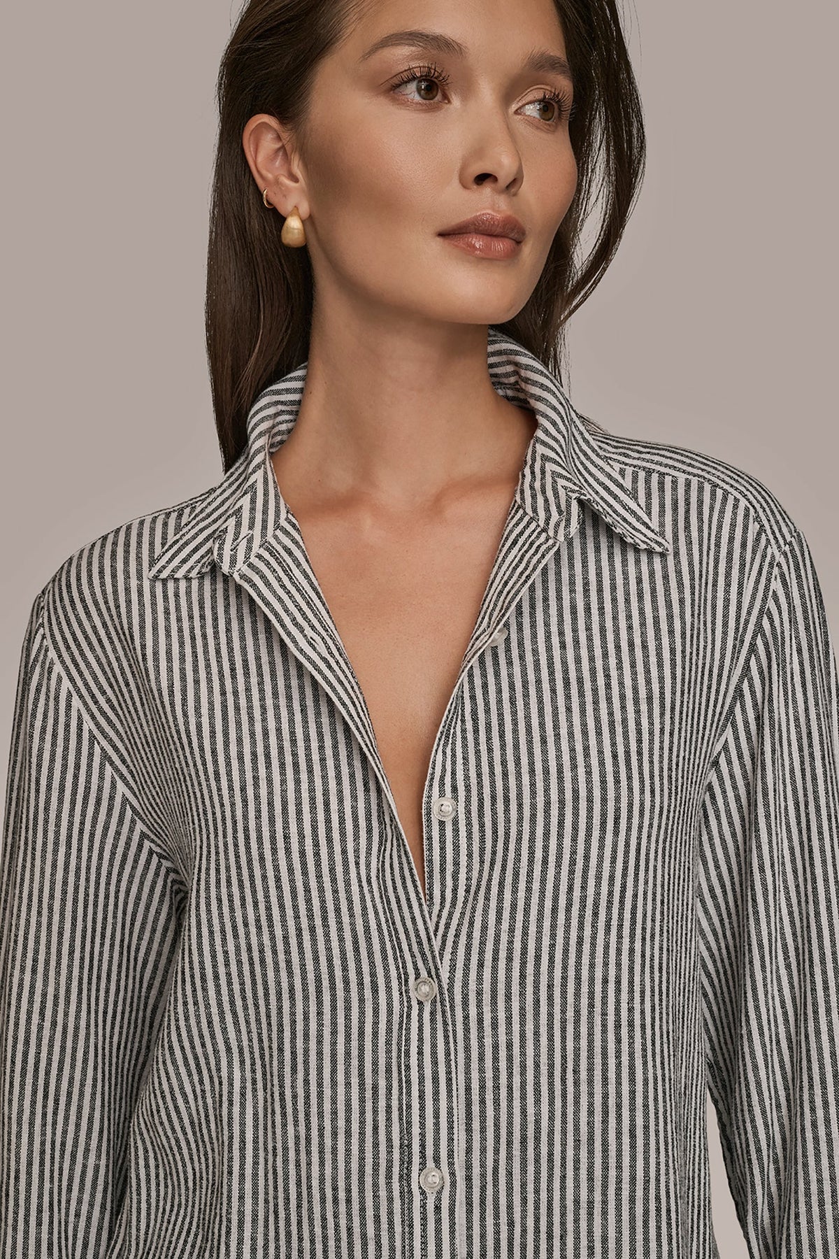 LINEN-BLEND STRIPED SHIRT - THIN WHITE/BLACK STRIPE