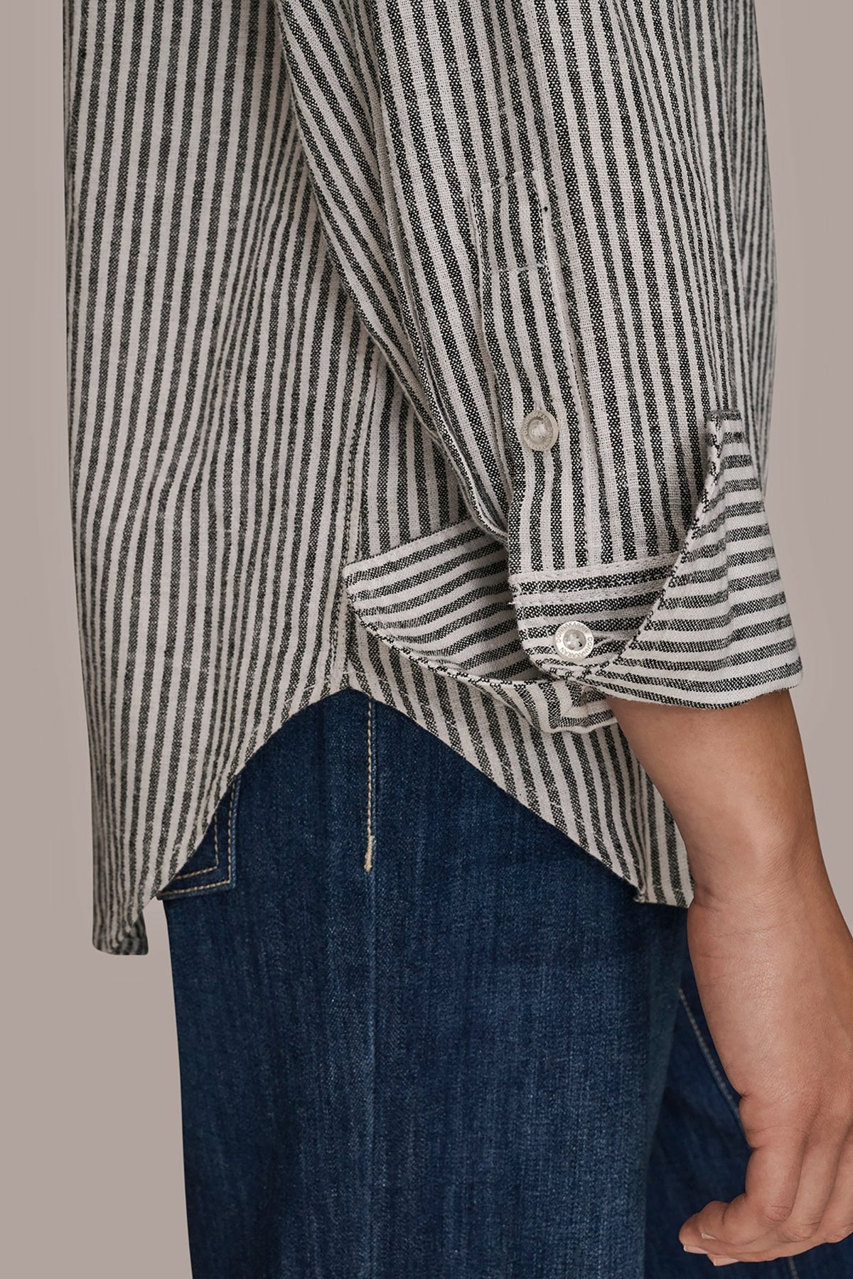 LINEN-BLEND STRIPED SHIRT - THIN WHITE/BLACK STRIPE