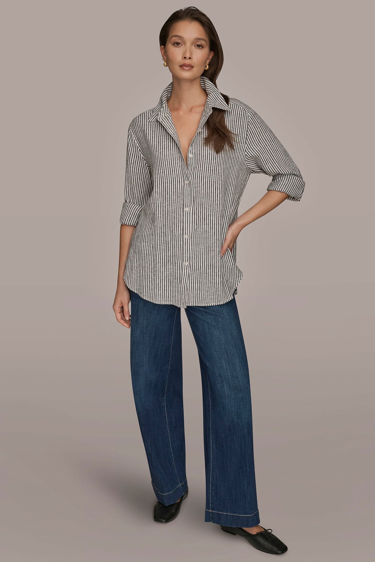 LINEN-BLEND STRIPED SHIRT - THIN WHITE/BLACK STRIPE