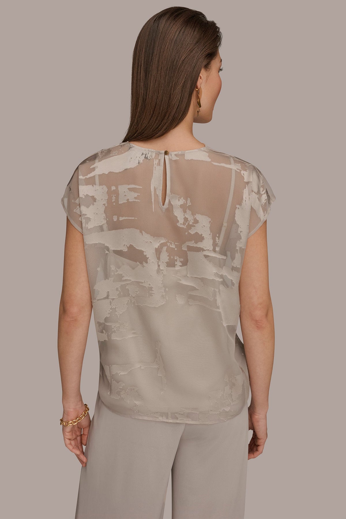 SATIN ABSTRACT BURNOUT TOP - Tuscan Grey