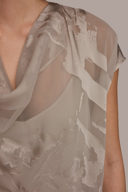 SATIN ABSTRACT BURNOUT TOP - Tuscan Grey