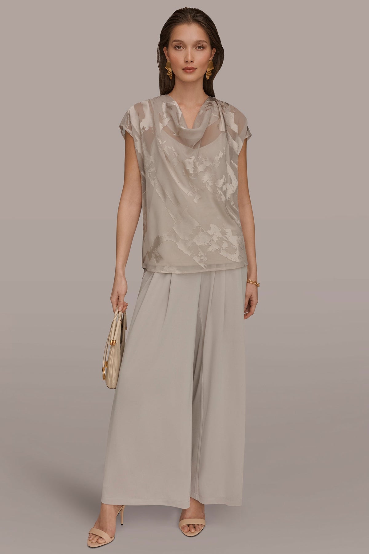 SATIN ABSTRACT BURNOUT TOP - Tuscan Grey
