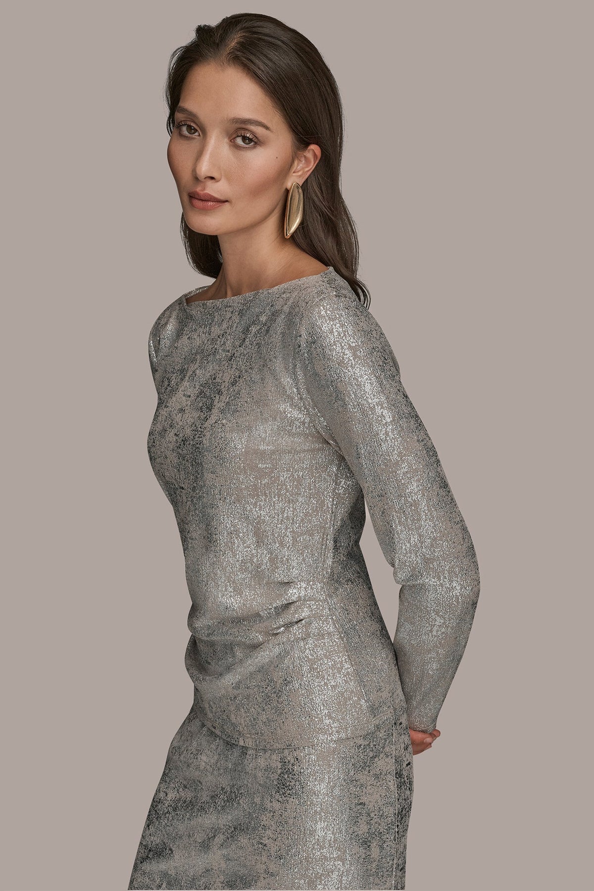 LONG SLEEVE FOIL TOP - vapor/silver