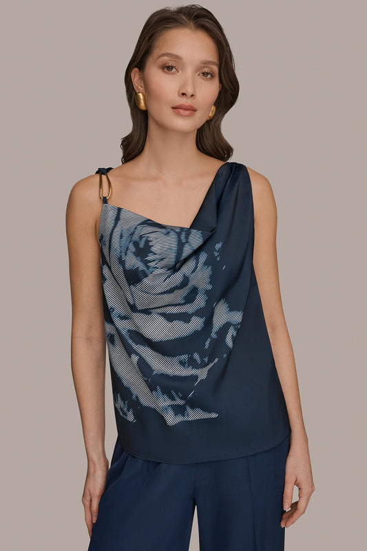 FLORAL COWL-NECK CUTOUT SHOULDER CAMI - Nightfall Multi