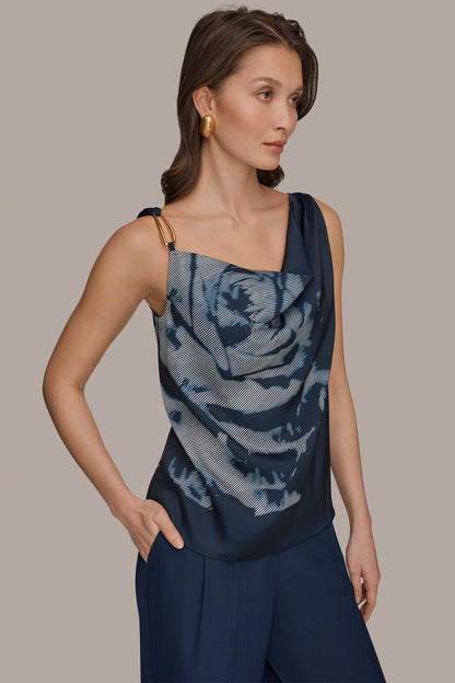 FLORAL COWL-NECK CUTOUT SHOULDER CAMI - Nightfall Multi