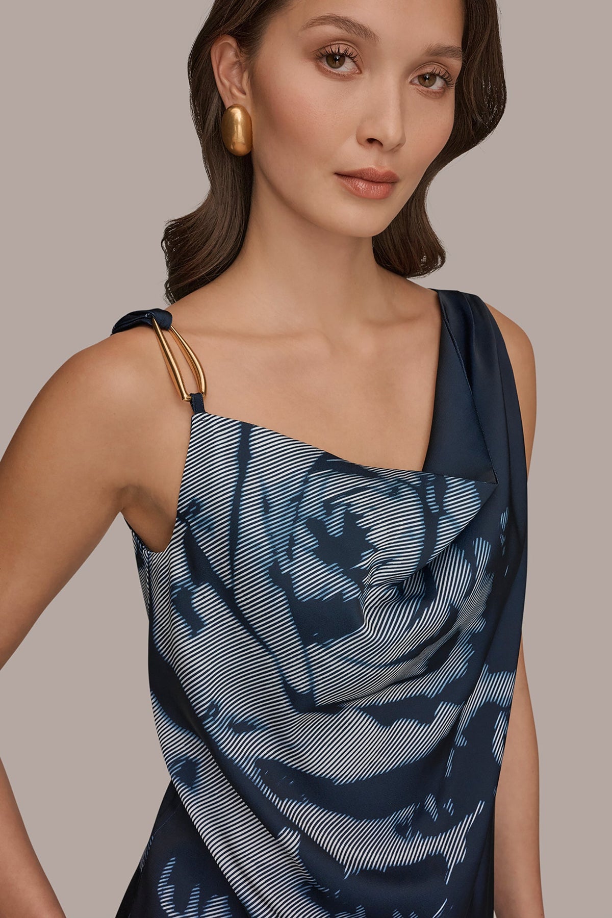 FLORAL COWL-NECK CUTOUT SHOULDER CAMI - Nightfall Multi