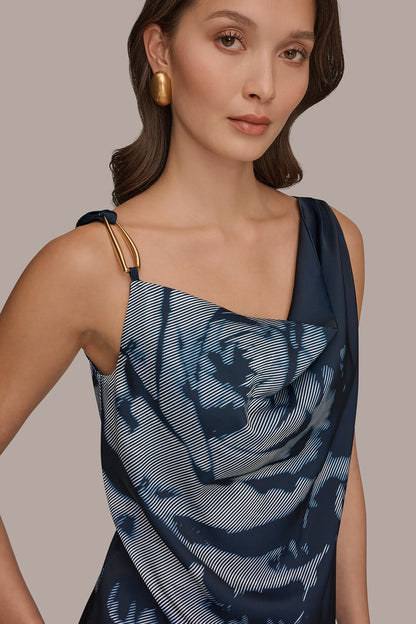 FLORAL COWL-NECK CUTOUT SHOULDER CAMI - Nightfall Multi