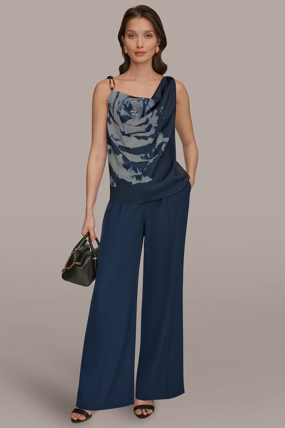 FLORAL COWL-NECK CUTOUT SHOULDER CAMI - Nightfall Multi