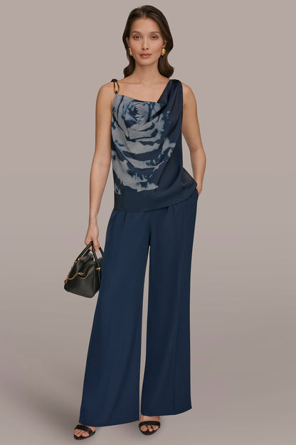 FLORAL COWL-NECK CUTOUT SHOULDER CAMI - Nightfall Multi