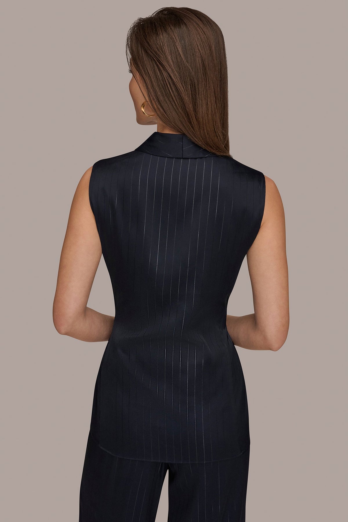 PINSTRIPE FAUX WRAP TOP - Navy