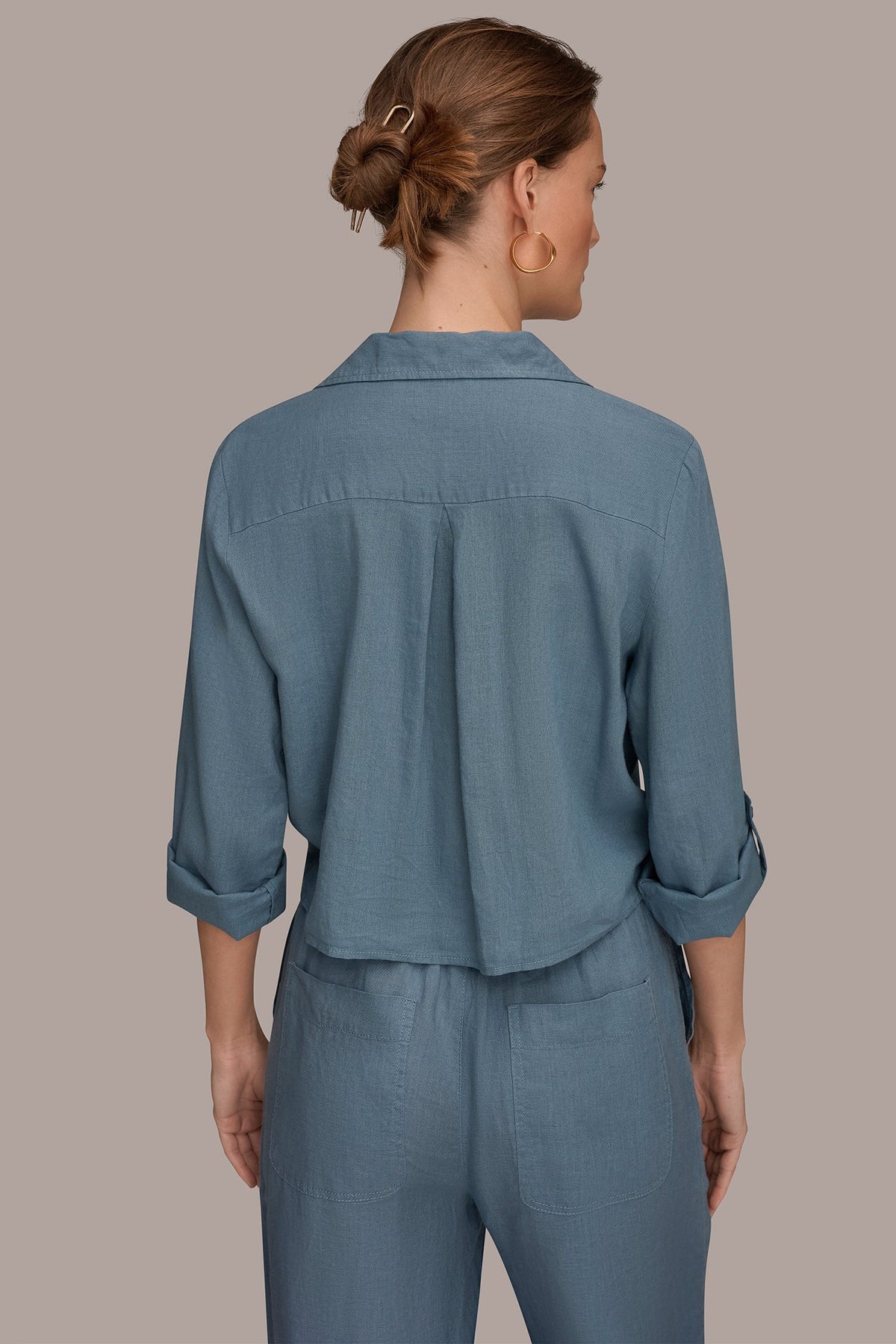 LONG SLEEVE TIE-FRONT BLOUSE - Washed Indigo