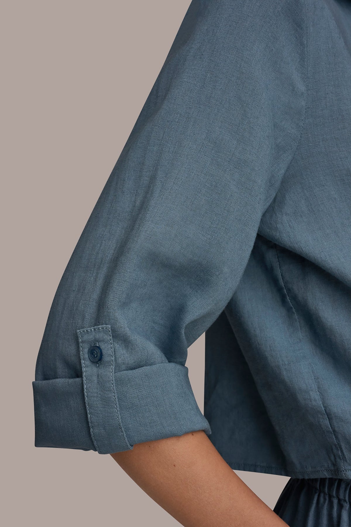 LONG SLEEVE TIE-FRONT BLOUSE - Washed Indigo